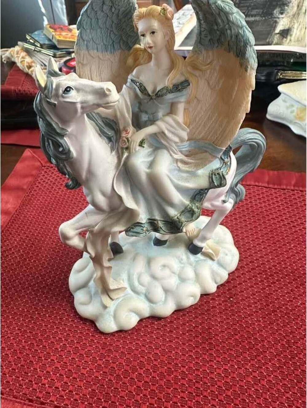 Angel Figurine Riding Horse on Cloud Base